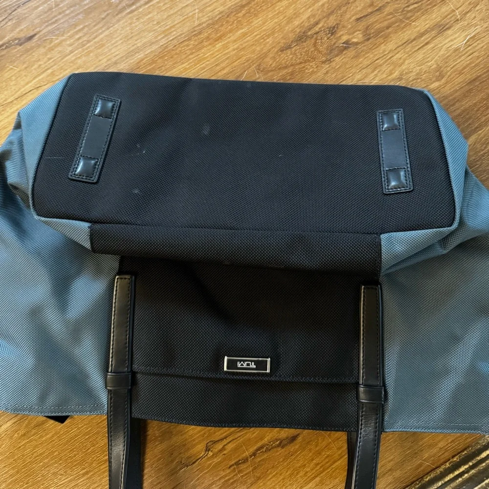 Tumi Two Tone Black and Gray Tote Bag with Modern Design Leather Straps
